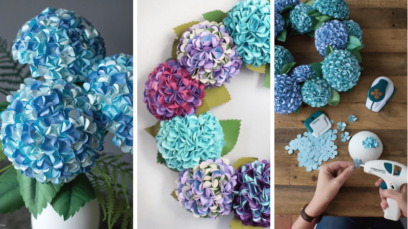 couronne d'hortensias en papier