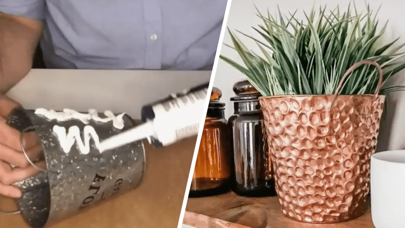 création d'un pot de fleurs effet cuivre martelé