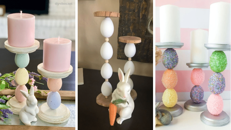 bougeoir avec des oeufs de pâques