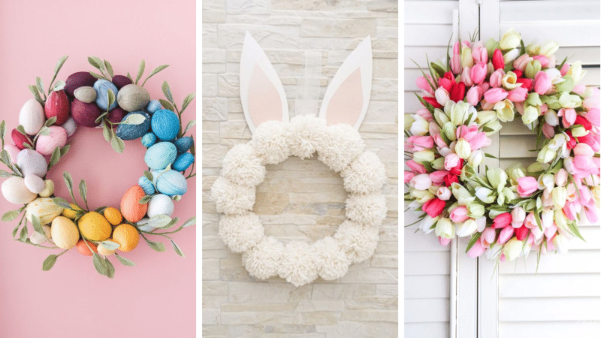 ARTOCT Couronne De Pâques Lapin & Œufs Acrylique - Décoration Porte Mur Pâques Printemps 25 Cm