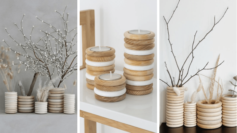vase en anneaux de bois diy