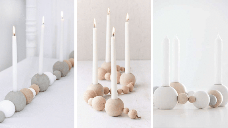 bougeoir avec des perles en bois