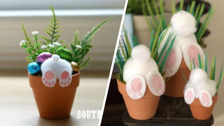 petit pot d'oeufs de pâques avec un lapin à la renverse