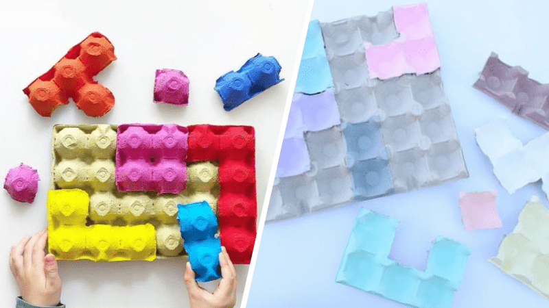 jeu tetris fabriqué avec une boite d'oeufs