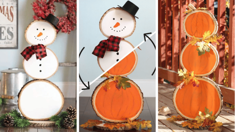 décoration réversible citrouille et bonhomme de neige
