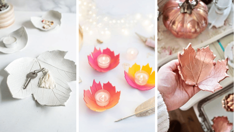 vide-poche avec une feuille morte