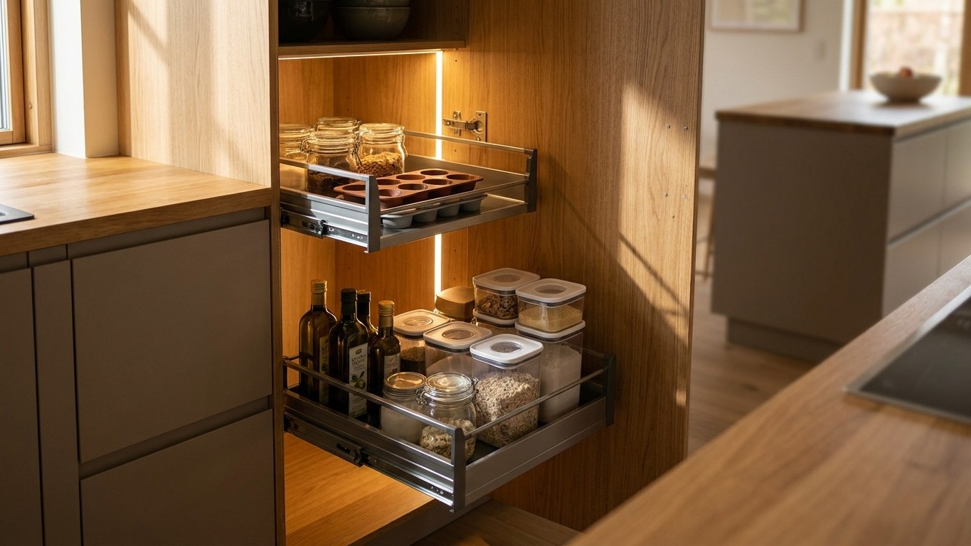 Rangement placard cuisine astuce : le système à étagères coulissantes qui triple la capacité
