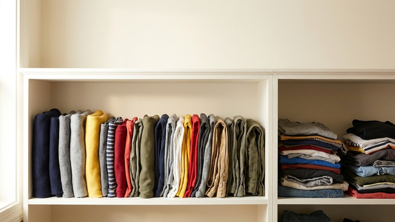 Ranger armoire vêtements astuce : le pliage vertical qui double la place disponible en 10 minutes