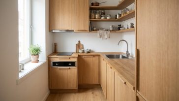 Aménager petite cuisine studio : le plan en L qui fait tenir 4 zones sur 6 m²