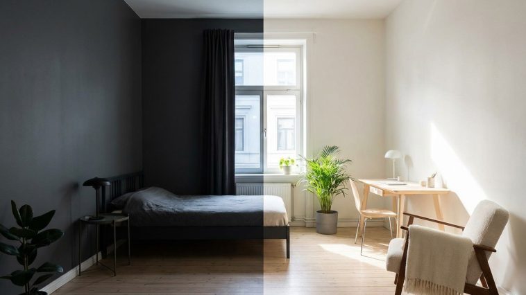 Couleur mur petit studio lumineux : les 4 teintes qui reflètent 30% de lumière en plus