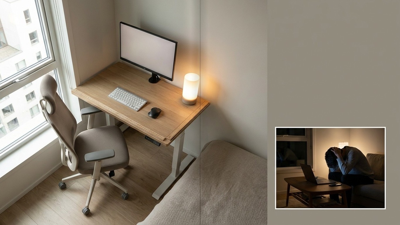 Espace travail studio télétravail : l'installation ergonomique qui tient sur 1 m²