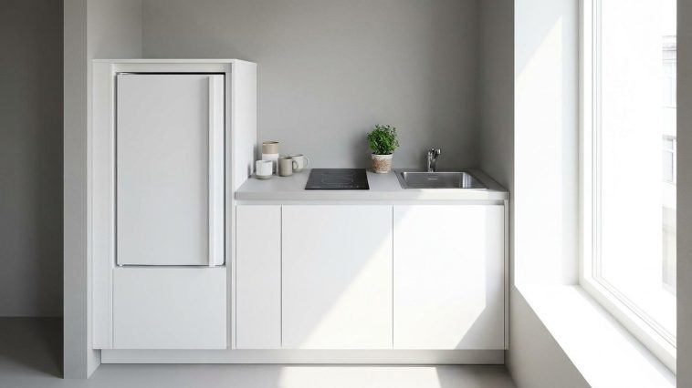Kitchenette gain de place : le module 120 cm qui intègre plaque, évier et frigo