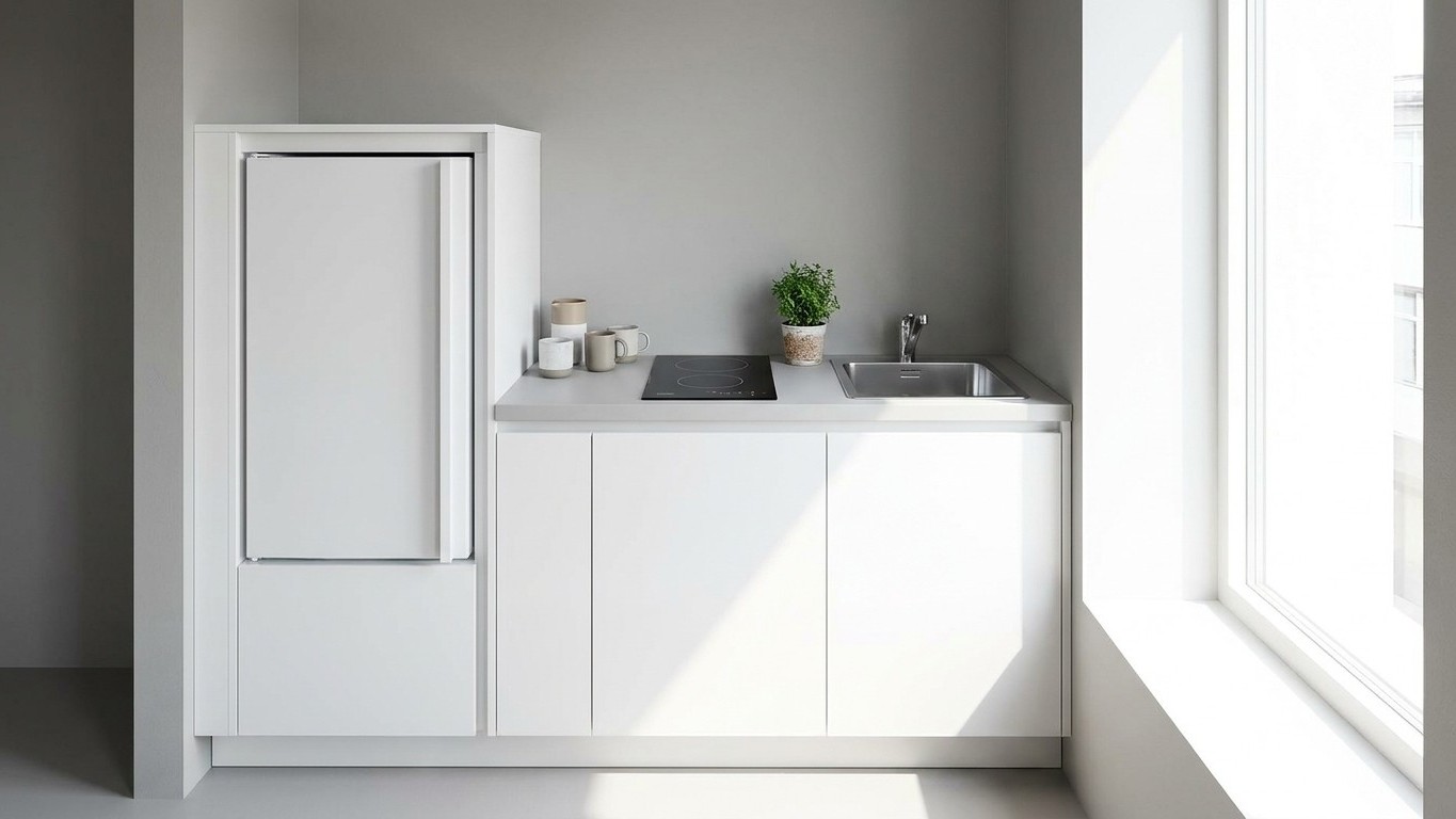 Kitchenette gain de place : le module 120 cm qui intègre plaque, évier et frigo