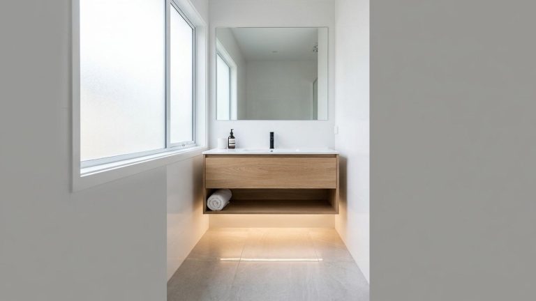 Meuble vasque compact petite pièce : le plan vasque suspendu qui libère le sol