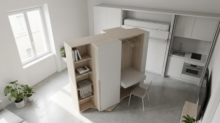 Optimiser rangement studio : la méthode des meubles pivotants pour vivre dans 20m² confortablement