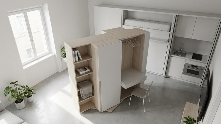 Optimiser rangement studio : la méthode des meubles pivotants pour vivre dans 20m² confortablement