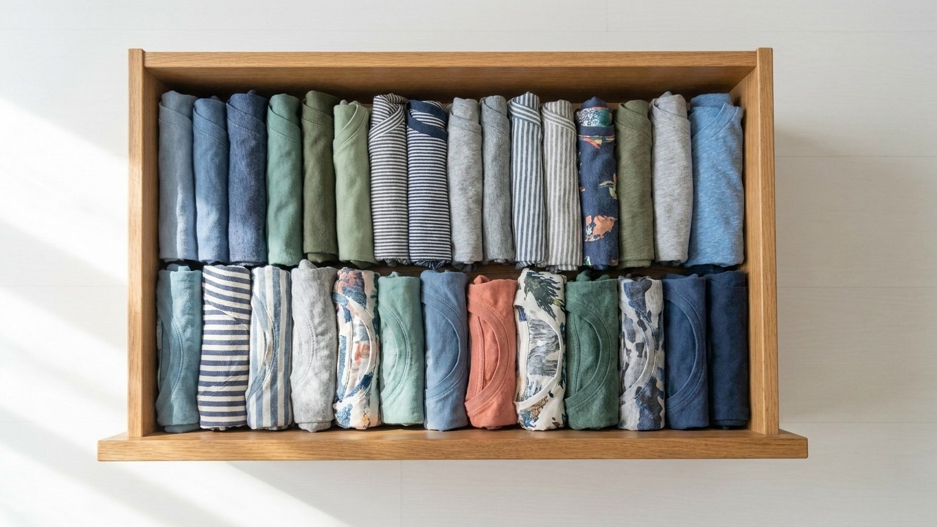 Plier vêtements gain de place : la technique japonaise qui range 40 t-shirts dans un seul tiroir