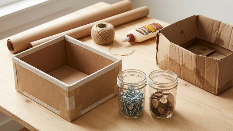 Rangement DIY récup : transformer des cartons et bocaux en solutions qui durent 2 ans